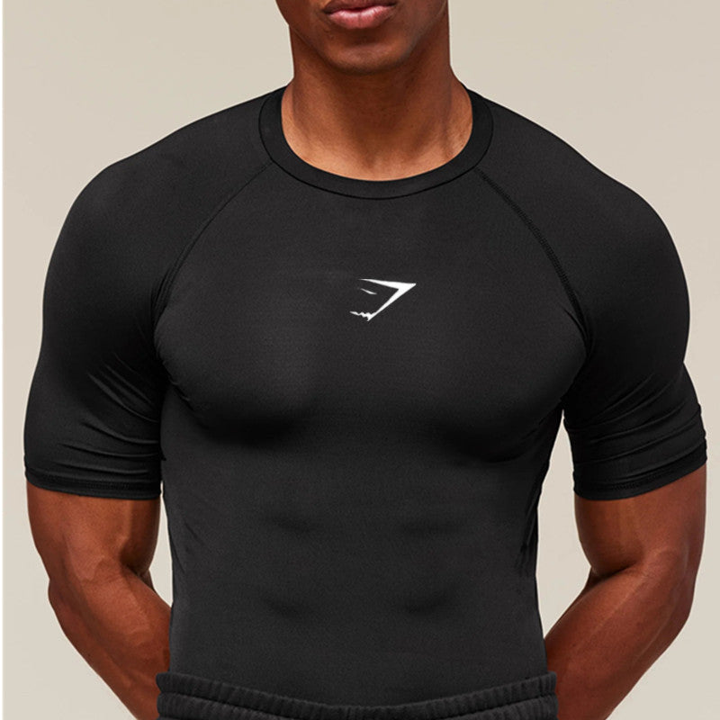 Gymshark Men's Sports Fitness Short-Sleeved Basketball Running Printed Stretch Training Sports Tight-Fitting T-Shirt